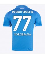 Moške Nogometnih dresov SSC Napoli Khvicha Kvaratskhelia #77 Domači 2024-25 Kratki rokavi